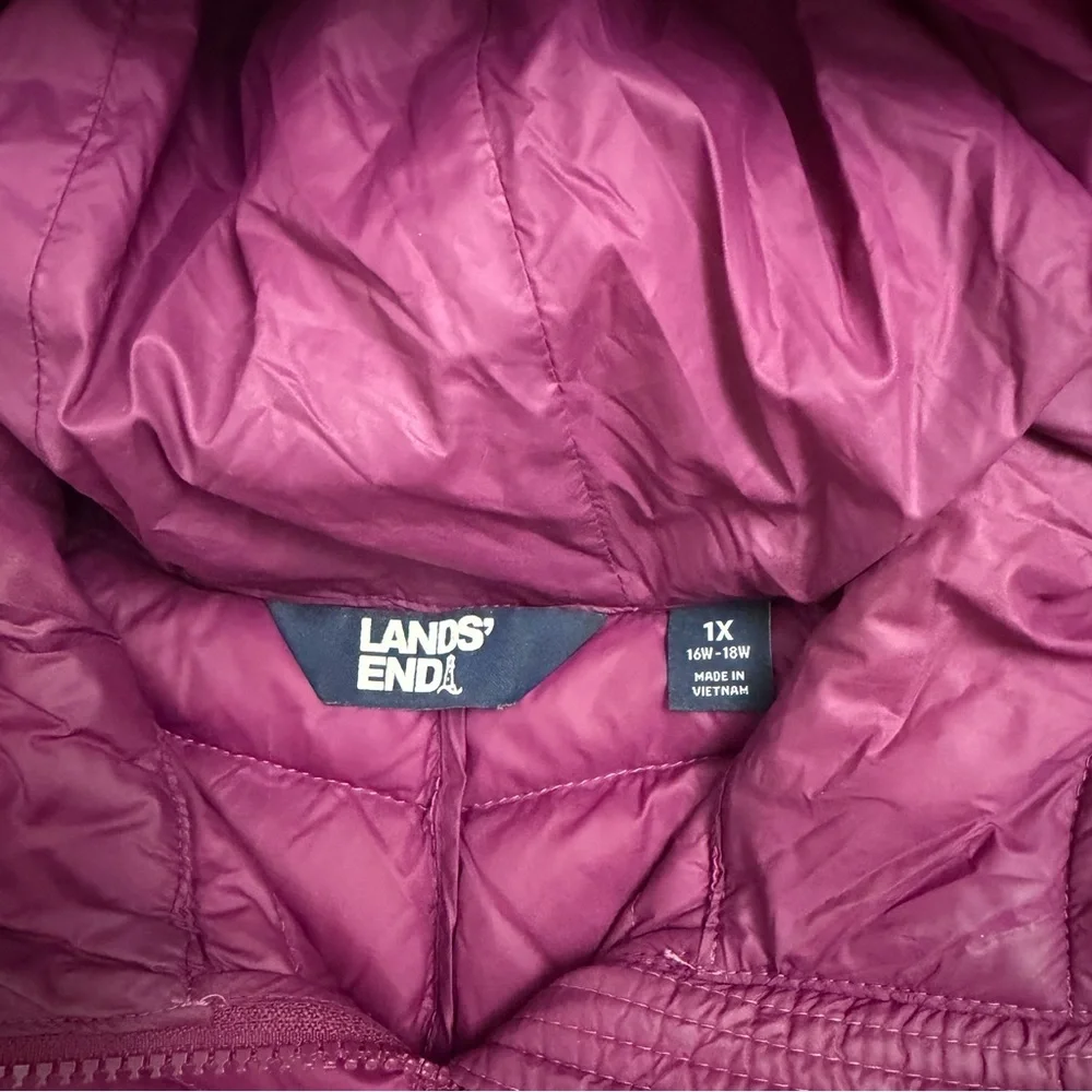 Lands End Women’s Plus Hooded Down Filled Puffer Coat Jacket Pink-size 1X